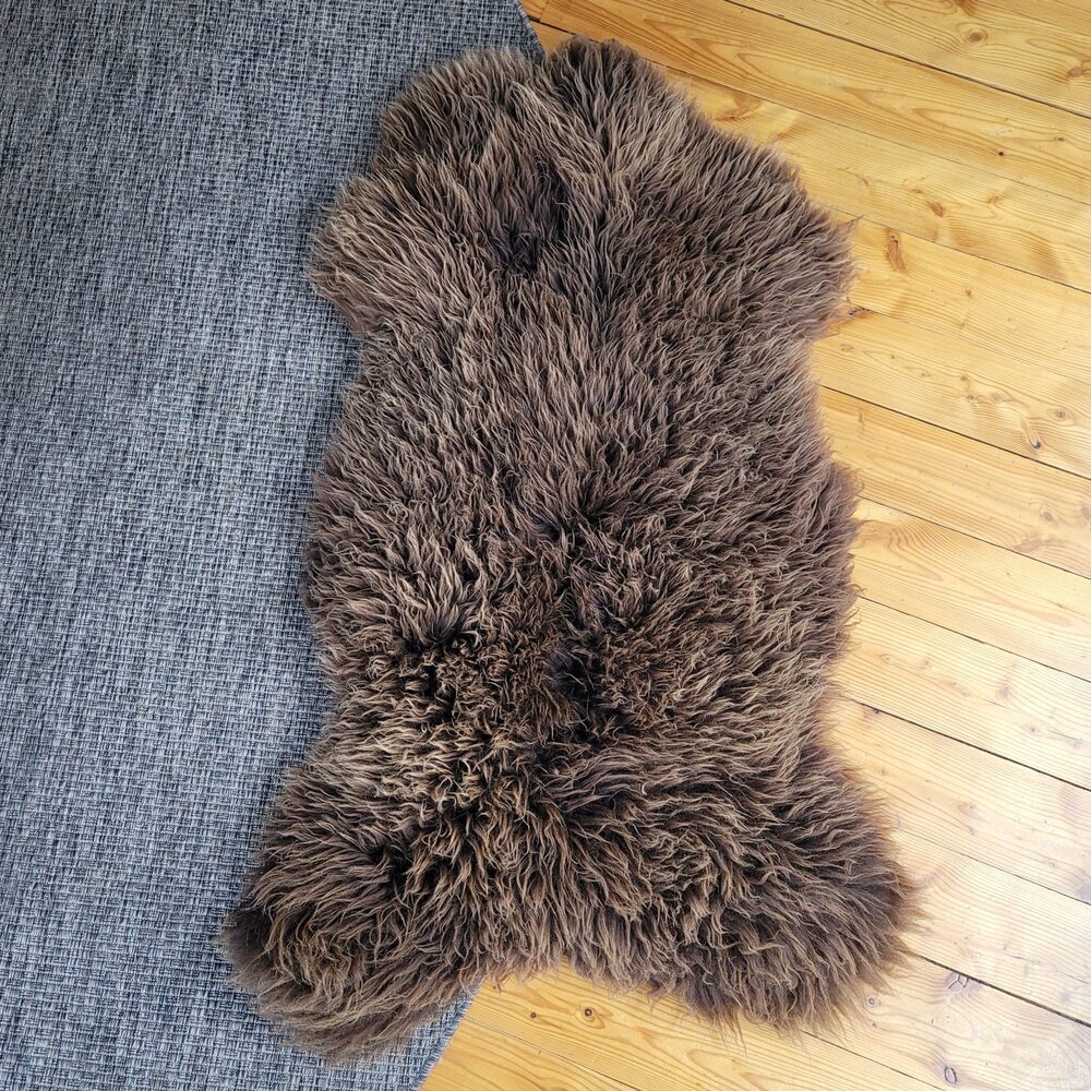 XXL Thick Lofty Natural Brown Sheepskin Rug - Large Genuine Sheep Pelt 52" x 31" - Picture 8 of 9
